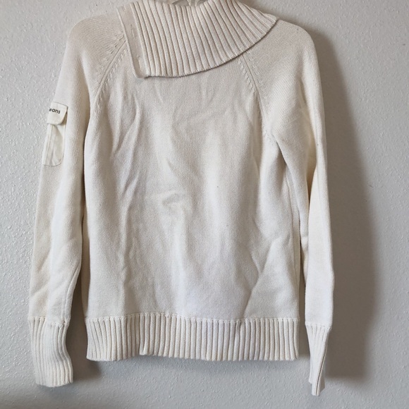 Calvin Klein jeans Wide Neck Side white Button Shawl Sweater Ivory Size Large - Picture 6 of 8